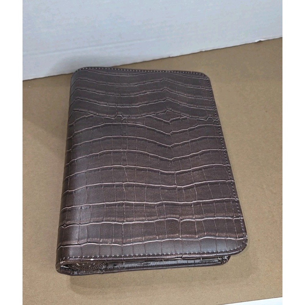 Franklin Covey 7" Brown Zip Faux Leather Croc Embossed Planner SEE DAMAGE